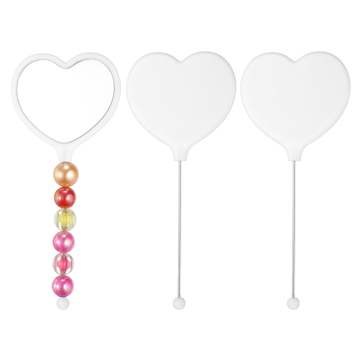 Heart-Shaped Beadable Mirror Set - DIY Handle Craft Gift, 6.4 Inch White