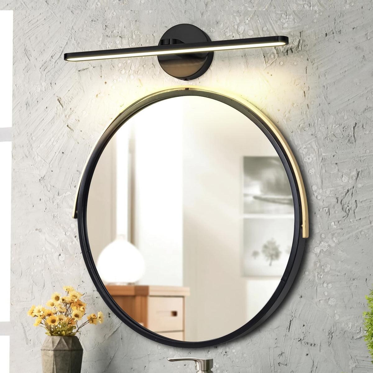 16-Inch Matte Black Bathroom Vanity Light LED Wall Sconce