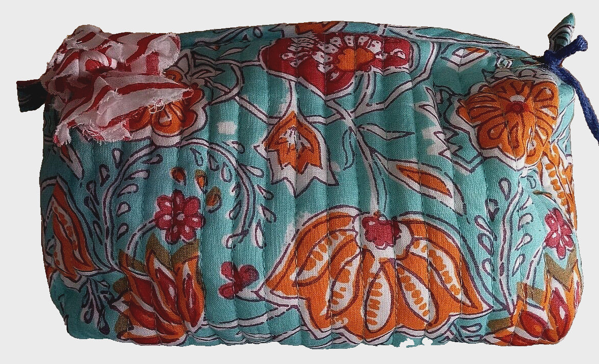 Cotton Makeup Bag with Floral Pattern - Multicolor Cosmetic Pouch