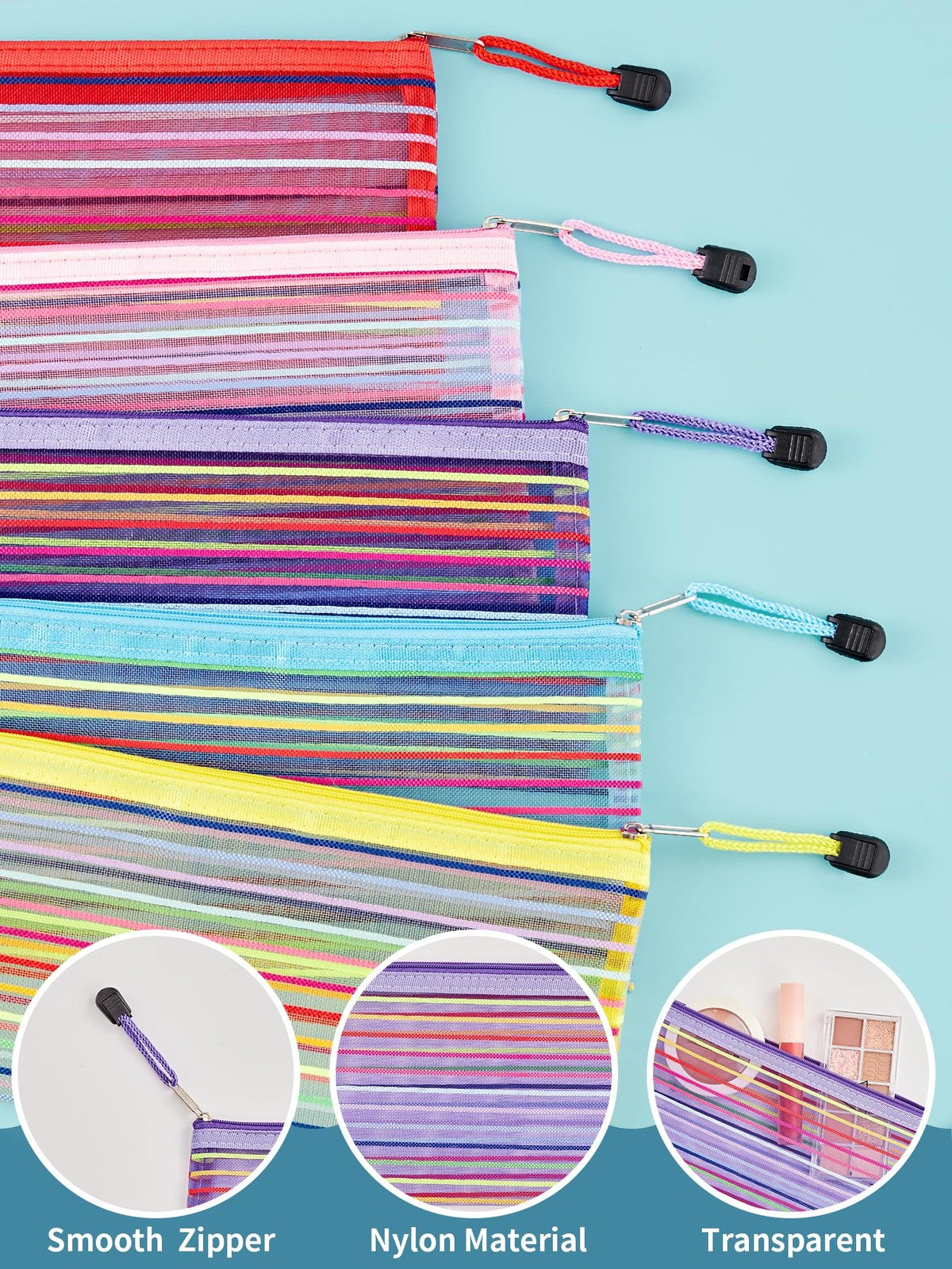80 Pcs Mesh Zipper Pouches Bulk Storage Bags for Organization - 10 Colors