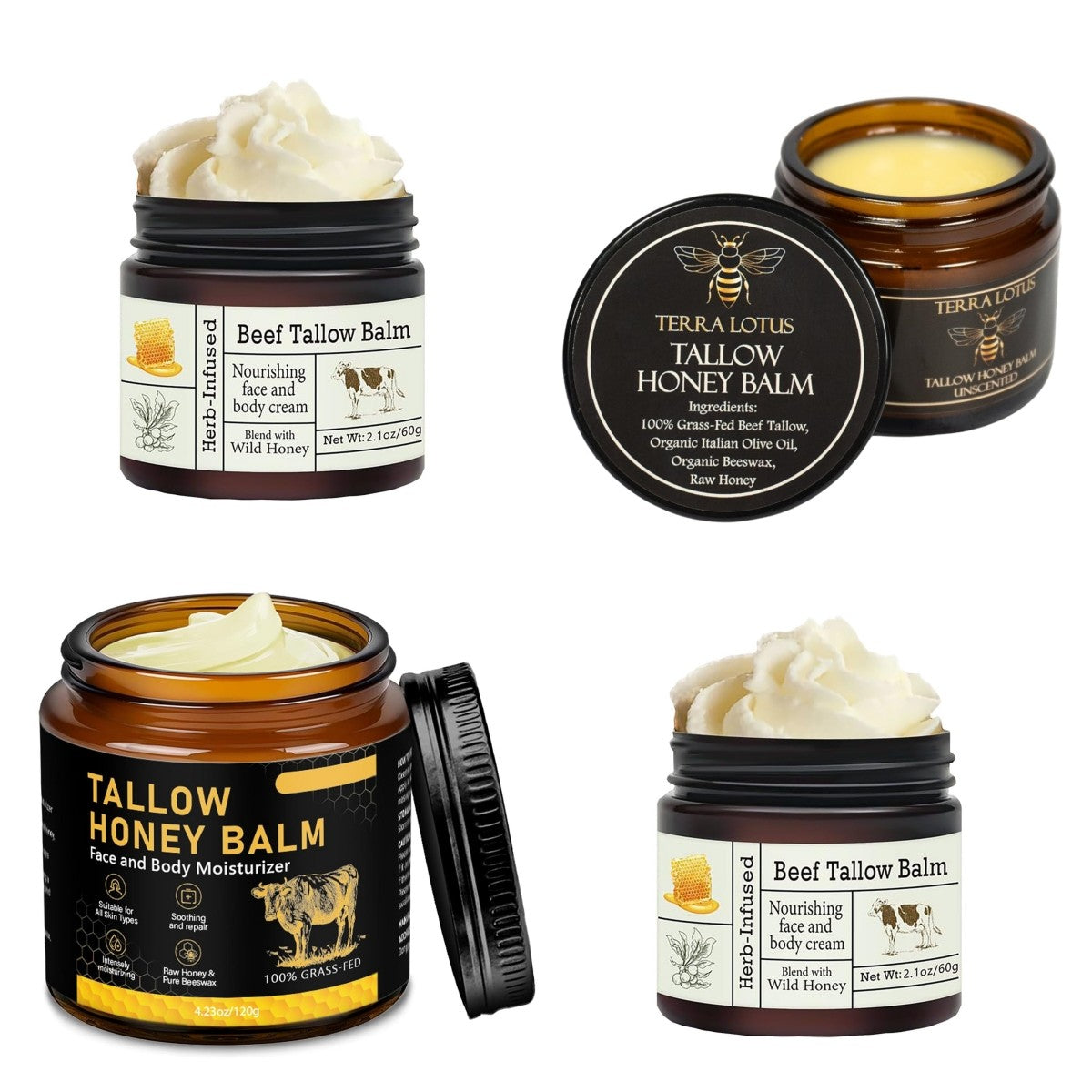 Organic Grass-Fed Beef Tallow Balm with Honey