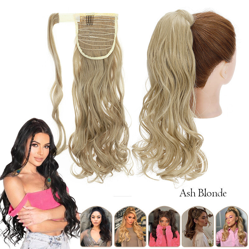Mega Thick Wrap-On Ponytail Extensions - Natural Human Hair, Curly Wavy Straight
