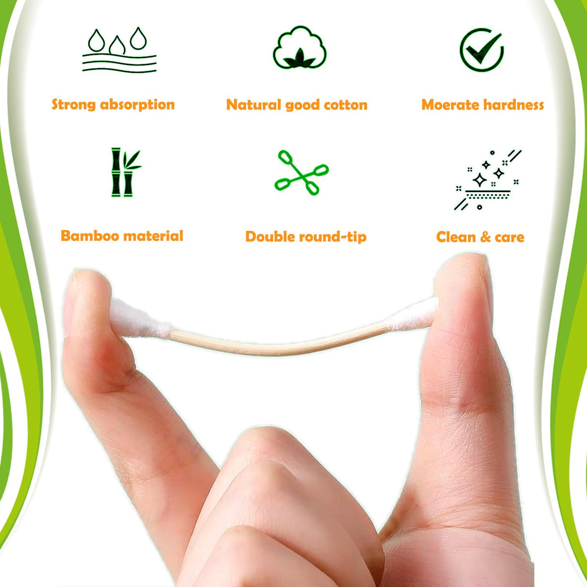 Thick Bamboo Cotton Swabs - XL Size Tips, Jumbo Pack 252 Count
