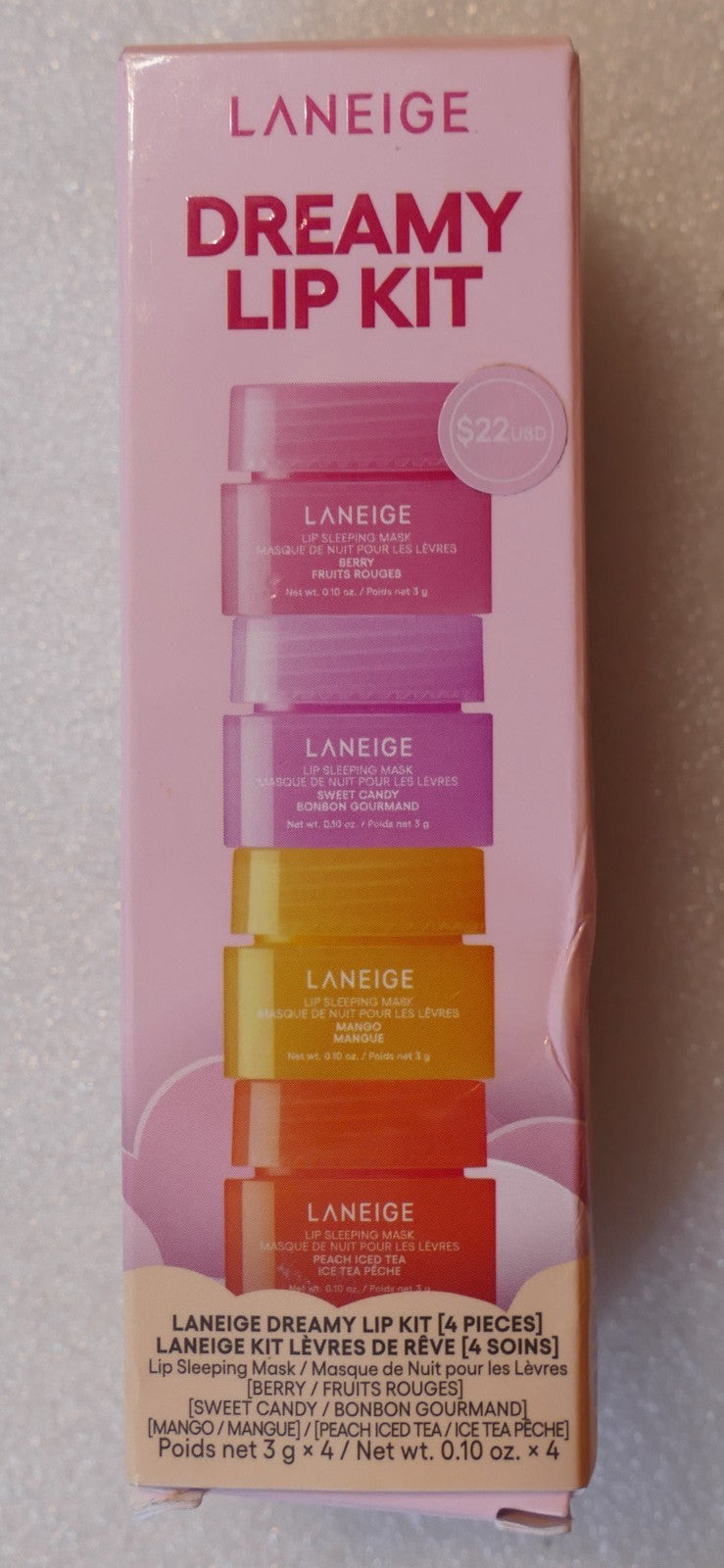 Lip Mask Set with 4 Flavors - Berry, Candy, Mango, Peach | Laneige Dreamy Lip Kit