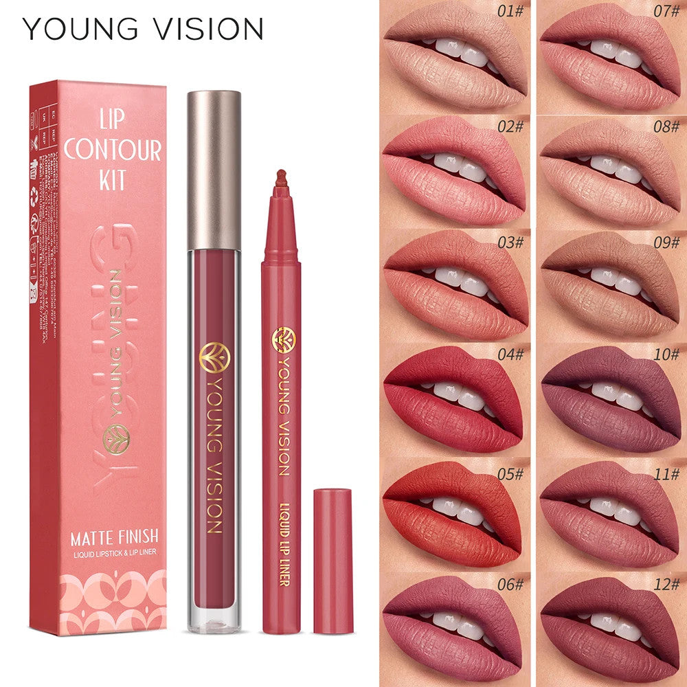 Lip Gloss Lip Liner Set Waterproof Non-Stick Moisturizing Makeup Kit
