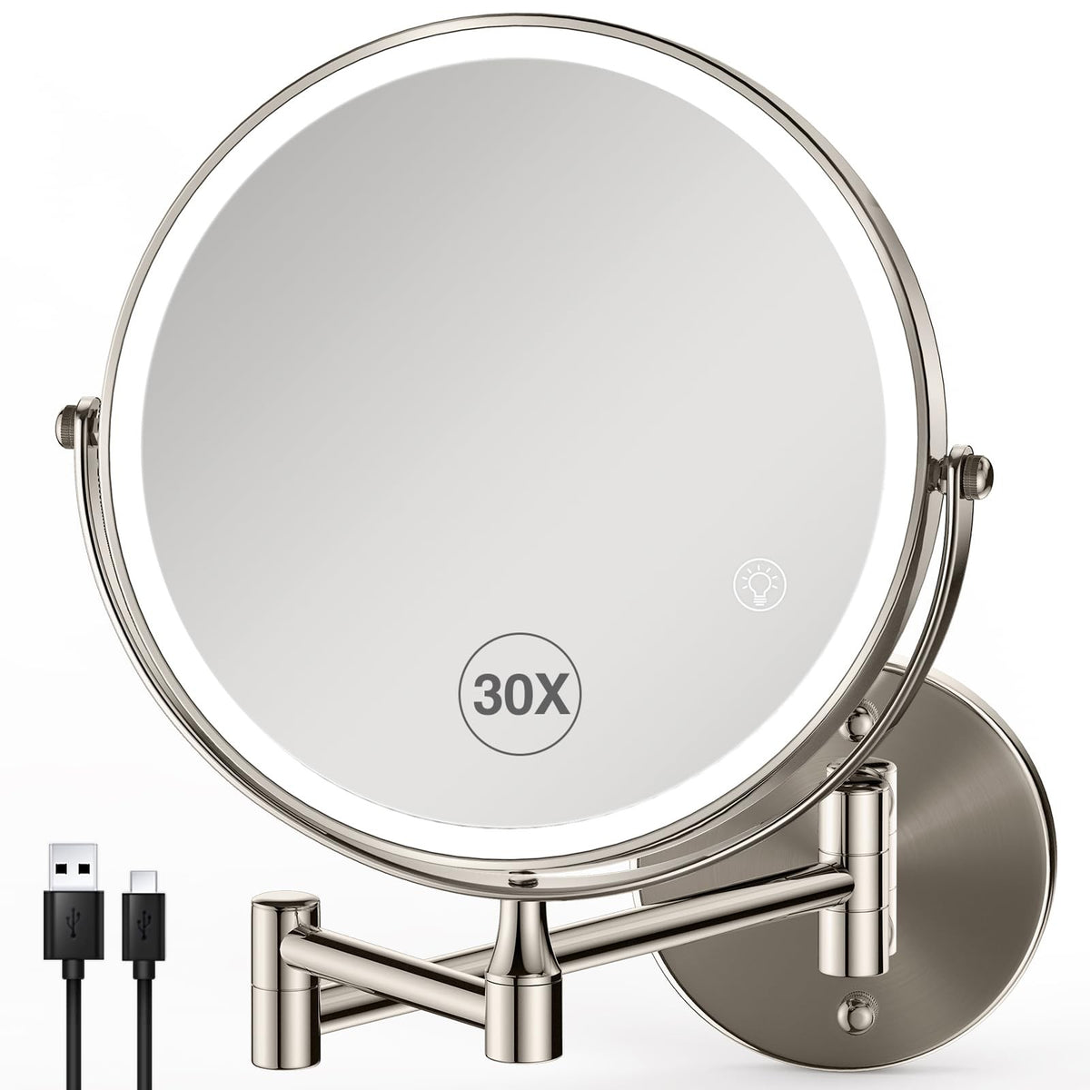 Lighted Makeup Mirror with Magnification 8.5 Inch Rechargeable 3 Light Modes