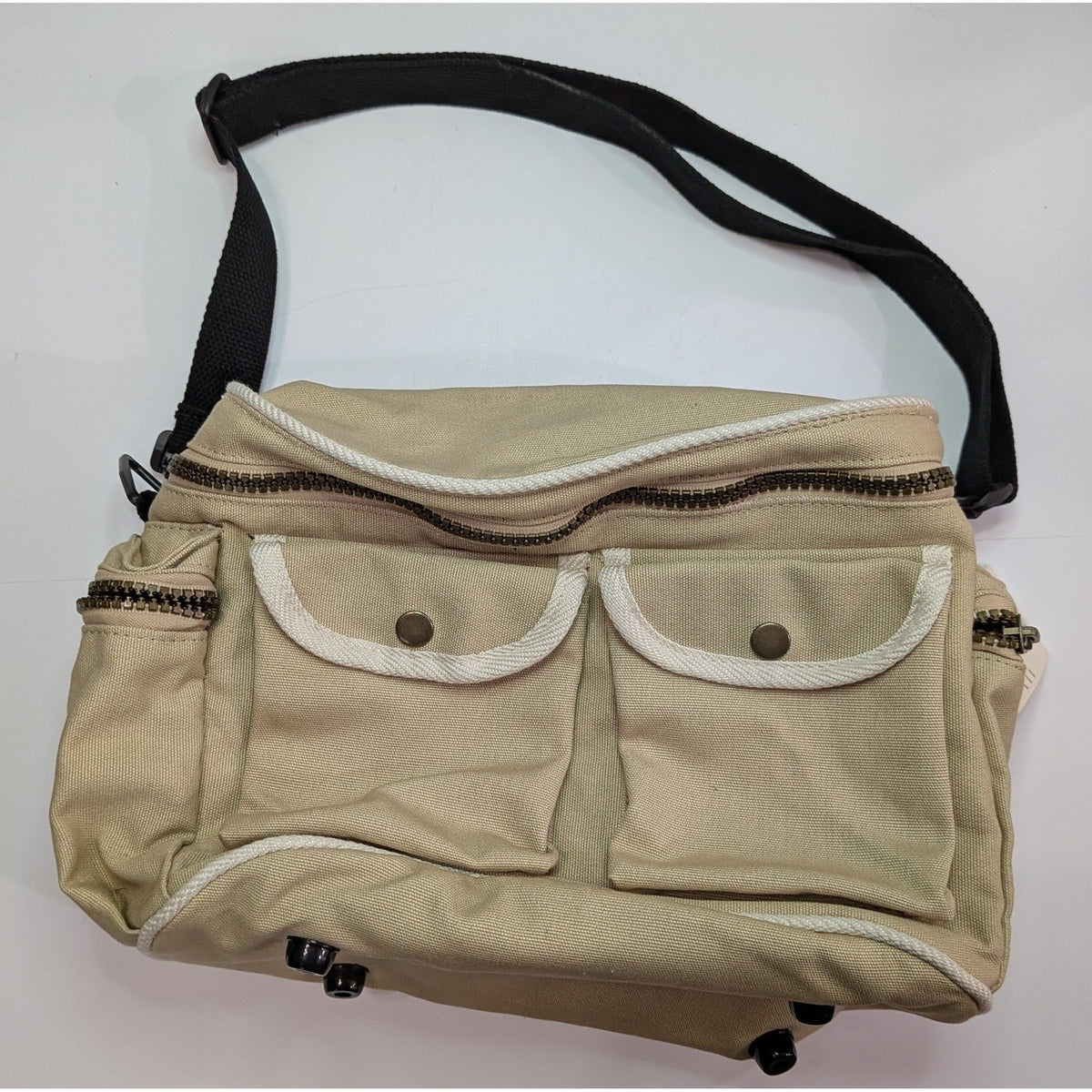 Khaki Canvas Cosmetic Bag Travel Organizer with Multiple Pockets