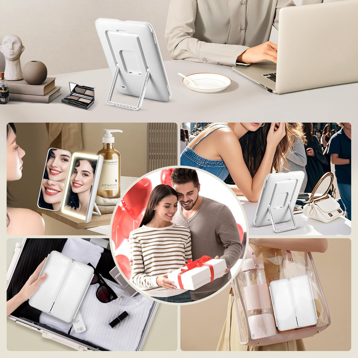 Lighted Makeup Vanity Mirror with 30X/10X/5X Magnification Rechargeable Dimmable LED Desk Mirror