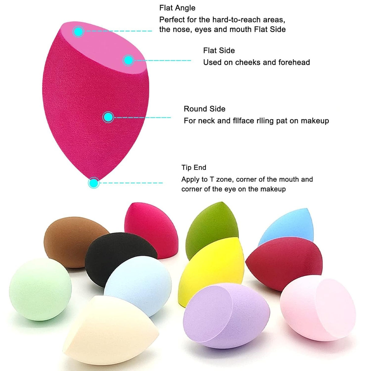 Professional Latex-Free Makeup Sponges - Teardrop & Beveled Shapes Set