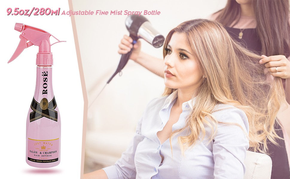 Fine Mist Spray Bottle 9.8oz (280ml) Pink Rose Champagne – Hair Moisturizing & Cleaning
