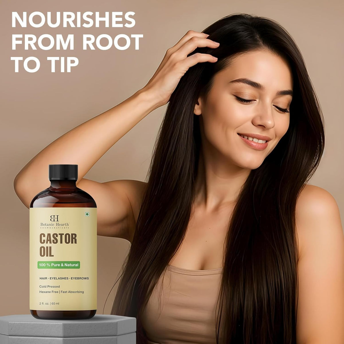 Pure Castor Oil Hair Treatment for Frizz Control and Nourishment - 2 Fl Oz