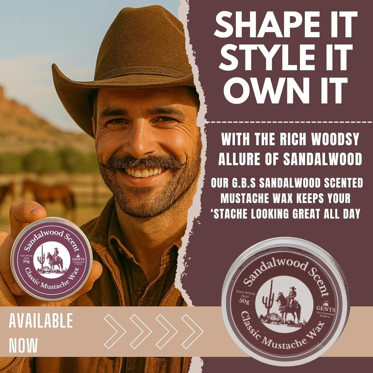 Men's Mustache Wax Kit with Strong Hold & Sandalwood Scent – Includes Travel Comb & Pocket Brush