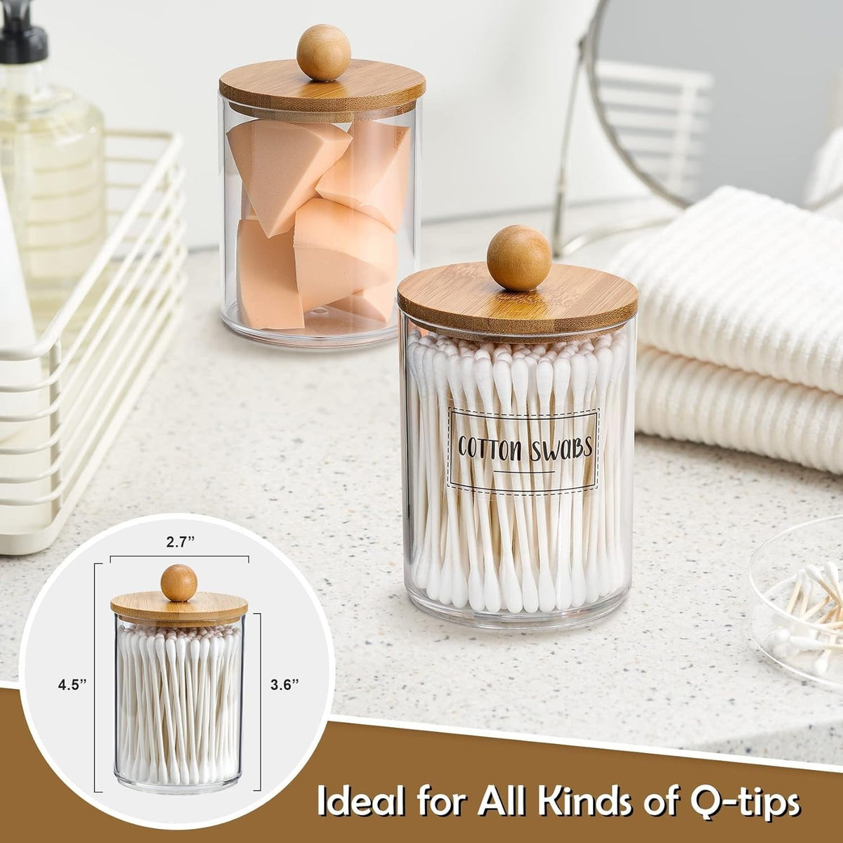 4 Pack 10oz Glass-Style Apothecary Jars with Bamboo Lids for Storage & Decor