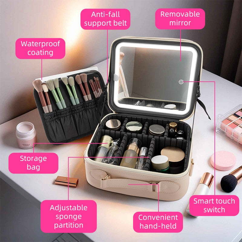 Portable Makeup Bag with LED Mirror Waterproof Travel Organizer