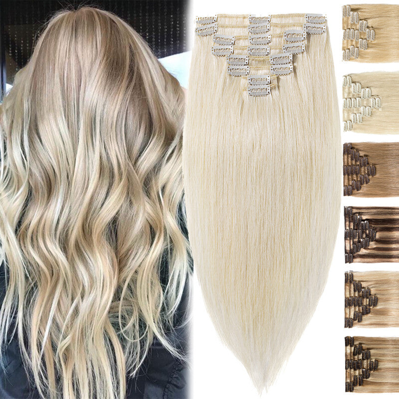 Clip-In Remy Human Hair Extensions Full Head - Multiple Colors & Lengths