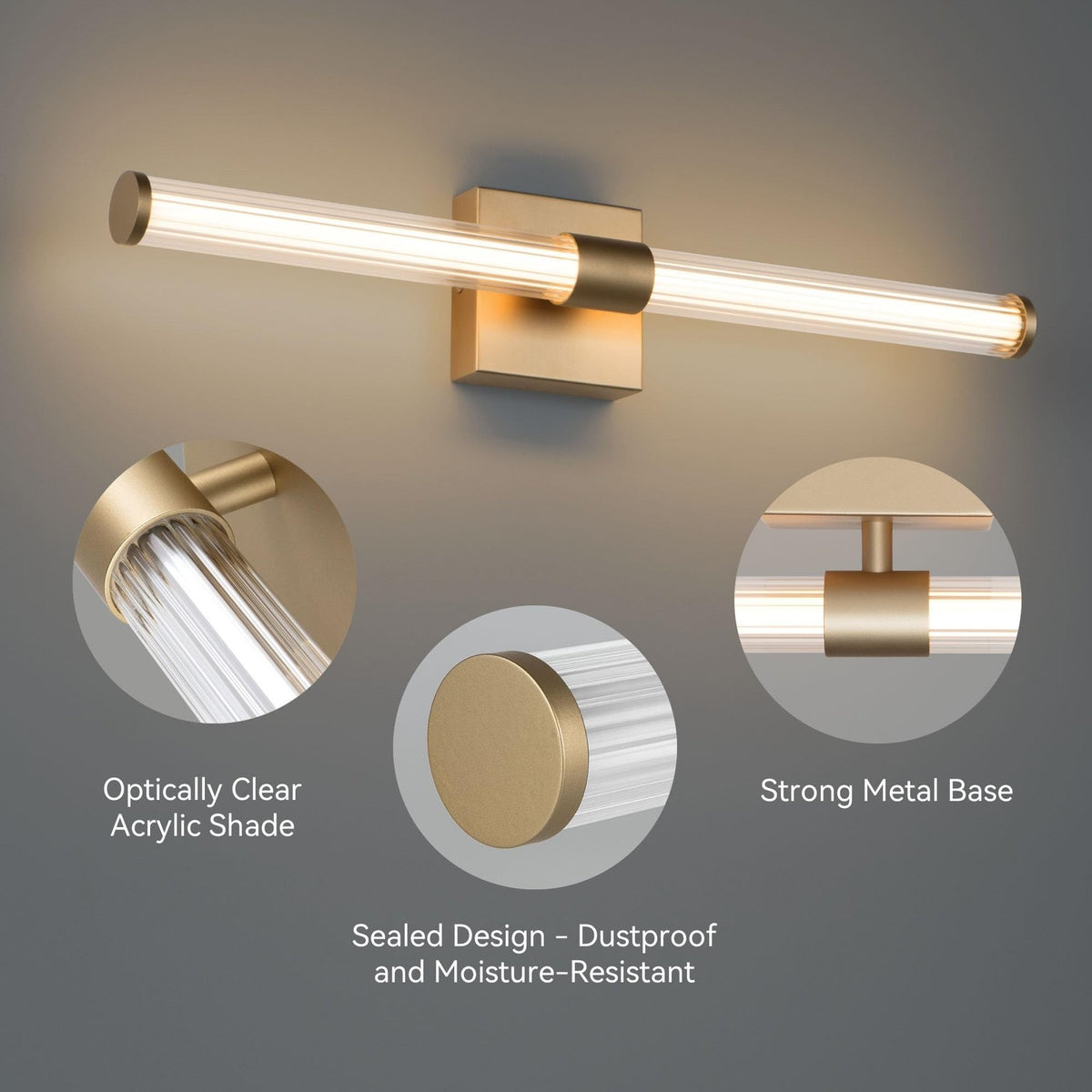 25in Modern Gold Vanity Light Fixture for Bathroom Mirror - Dimmable LED Wall Sconce