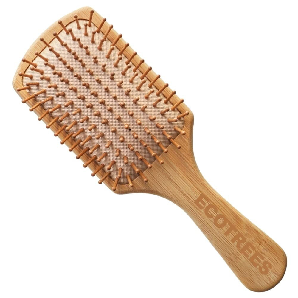 Large Wooden Paddle Hair Brush with Bamboo Bristles - Eco-Friendly Detangler