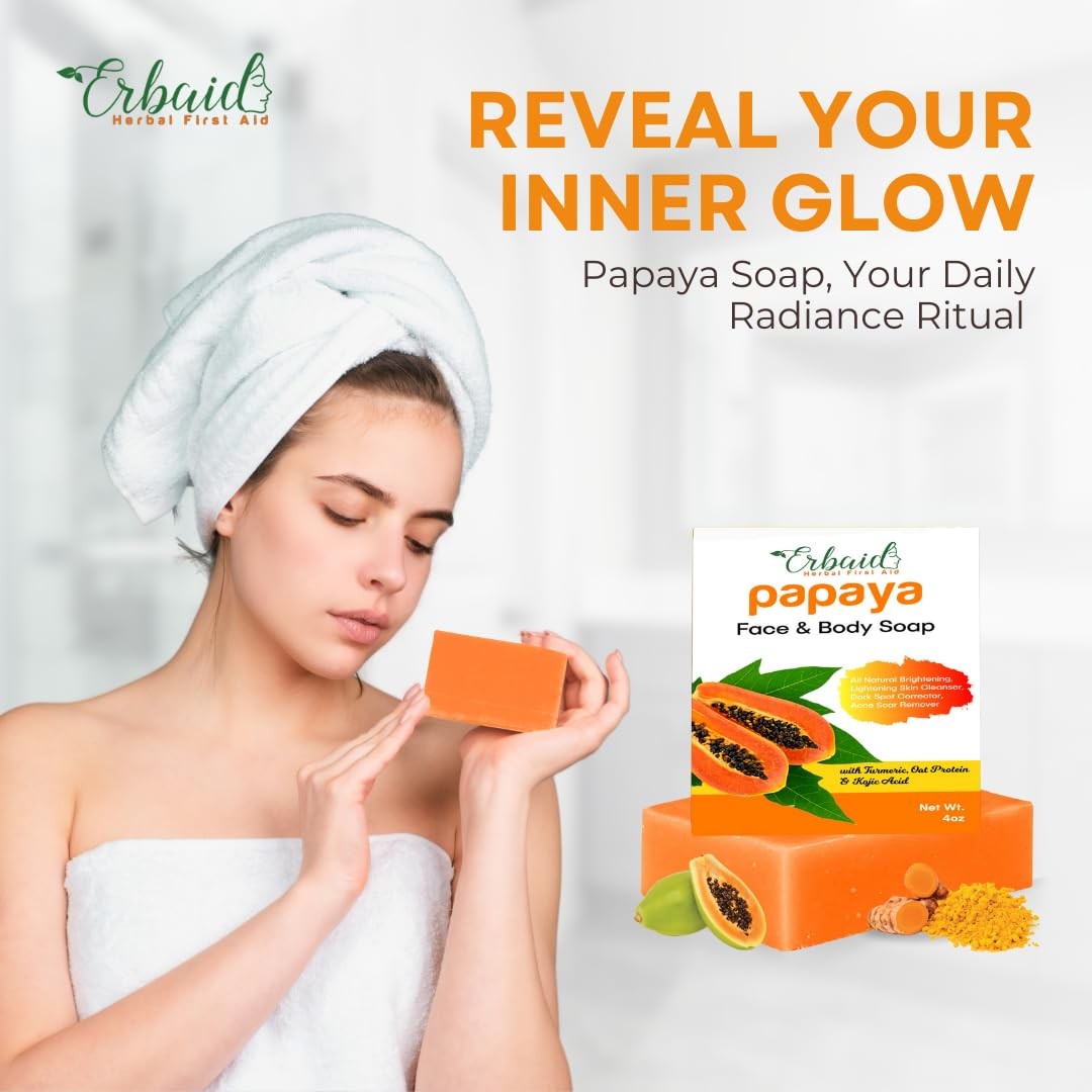 Erbaid Papaya Soap Face & Body Wash – Skin Brightening 4 Ounce (Pack