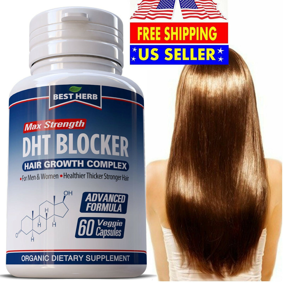 DHT Blocker Hair Loss Prevention Herbal Supplement - 60 Capsules