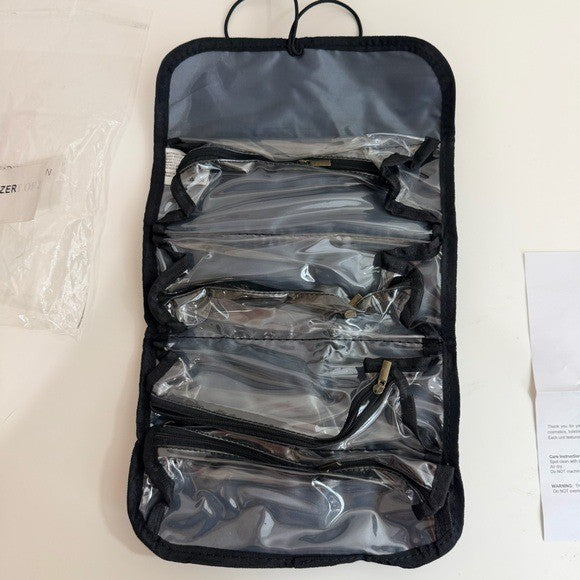 Black Roll-Up Makeup Organizer Bag for Cosmetics and Jewelry