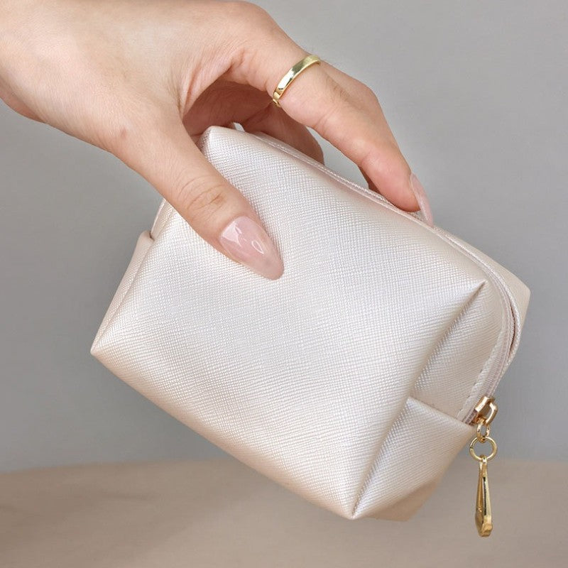 Small Satin Makeup Bag with Gold Zipper - Lipstick & Skincare Storage