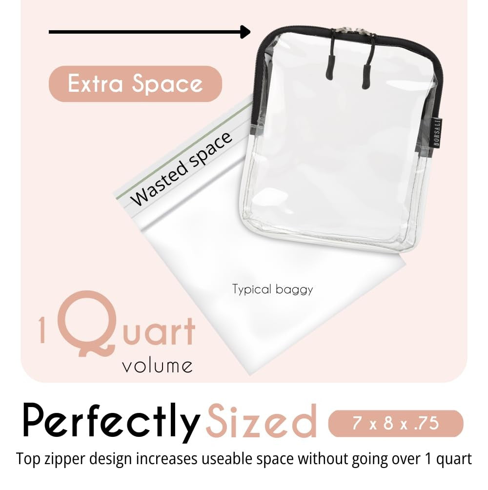 TSA Approved Clear Toiletry Bag Quart Size 4-Pack for Travel & Organization