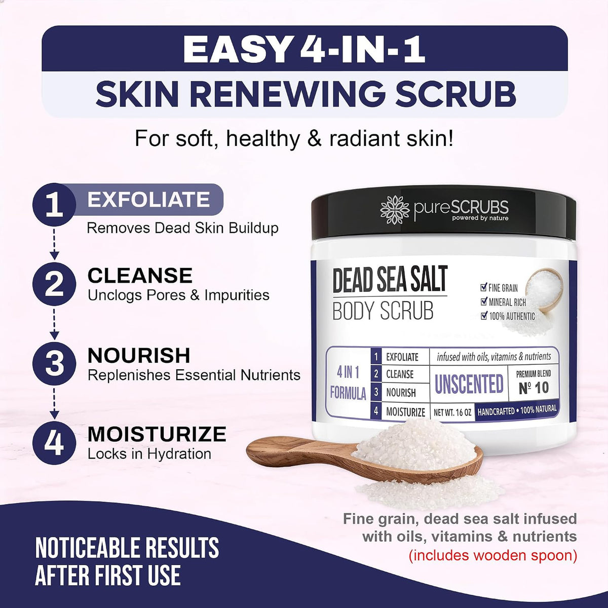 Exfoliating Body Scrub Unscented Large 16oz Dead Sea Salt Sensitive