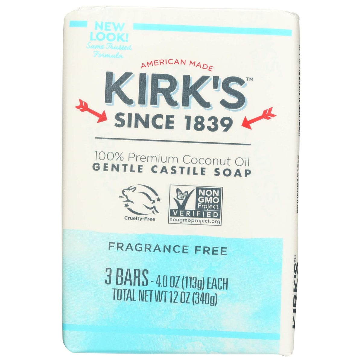 Kirk's Gentile Castile Bar Soap, Fragrance Free, 3 Pack - 4.0 Ounces