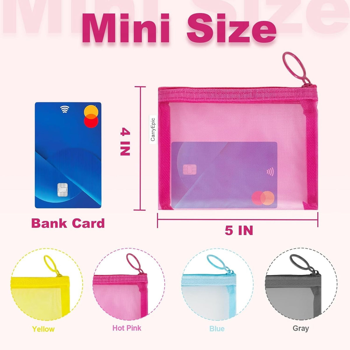 Mini Mesh Makeup Bags 4 Pack - Small Zipper Nylon Cosmetic Pouches
