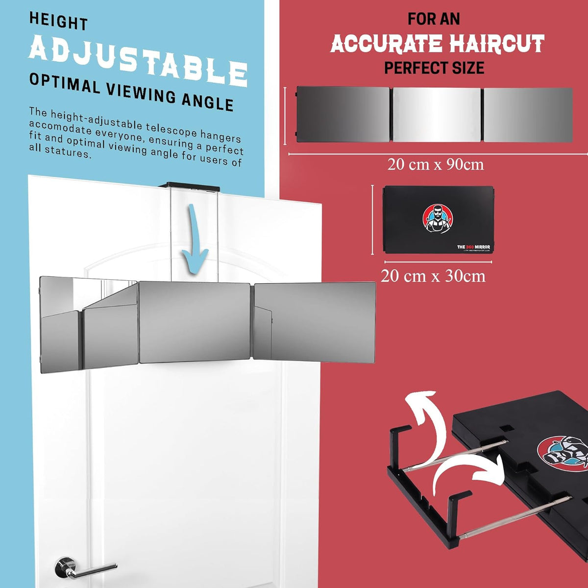 Self Haircut Mirror - Adjustable 3-Way Trifold Hair Cutting System for Men & Women