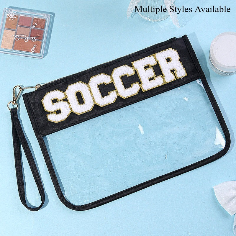Sport Theme Clear Waterproof Wristlet Cosmetic Bag with Wrist Strap