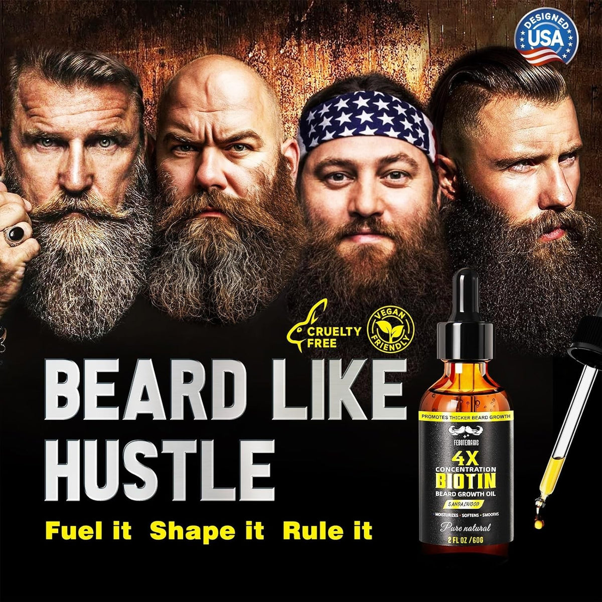Beard Growth Oil with Biotin and Jojoba – Sandalwood Scent, 2 oz