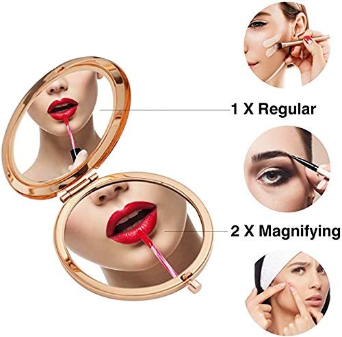 Gold Double Sided Travel Makeup Mirror 1x/2x Magnification Compact & Portable