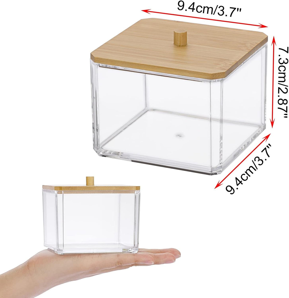 Acrylic Q-Tip Holder Dispenser with Lid - Clear Bathroom Organizer
