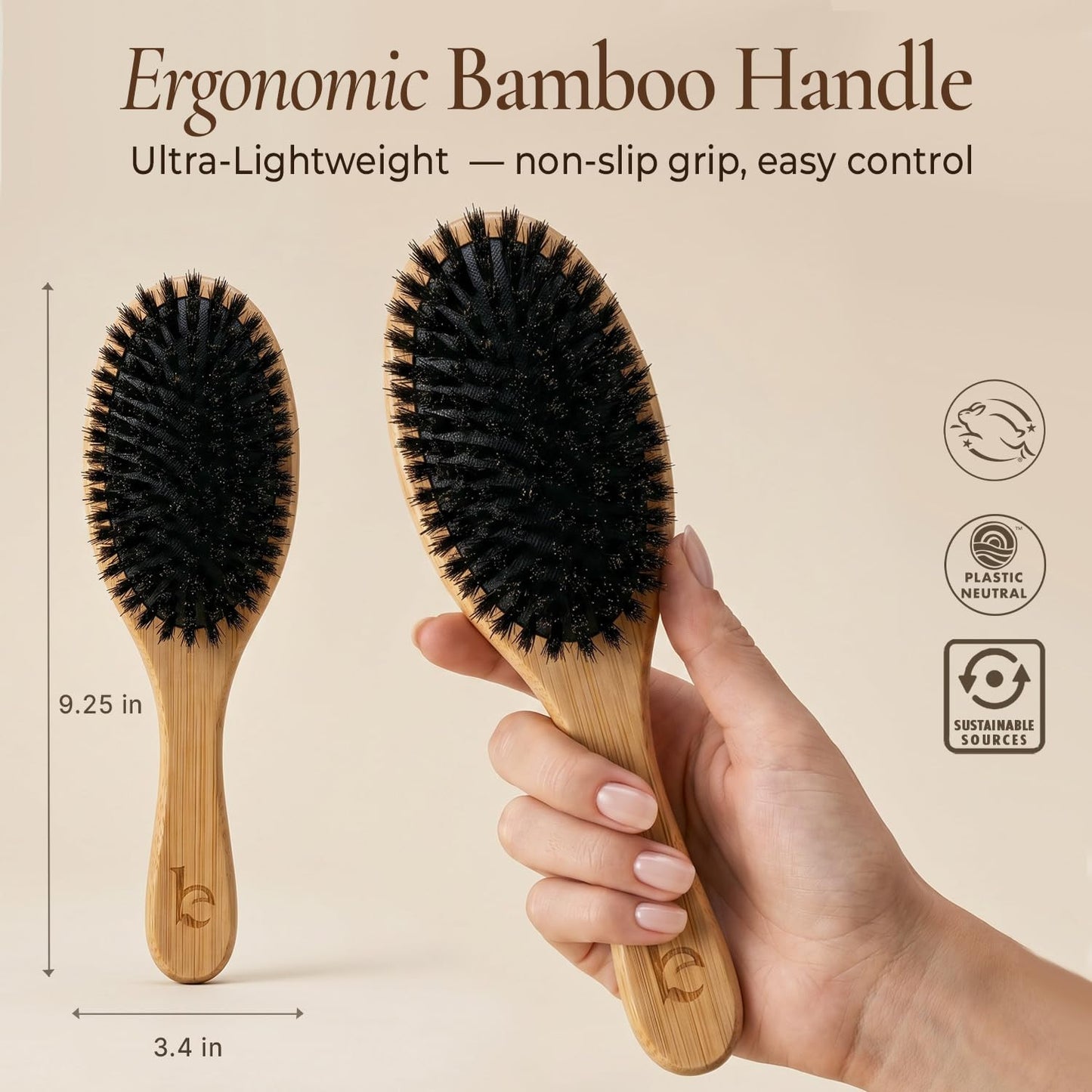 Natural Boar Bristle Hair Brush for Detangling & Frizz Control - Gentle & Eco-Friendly