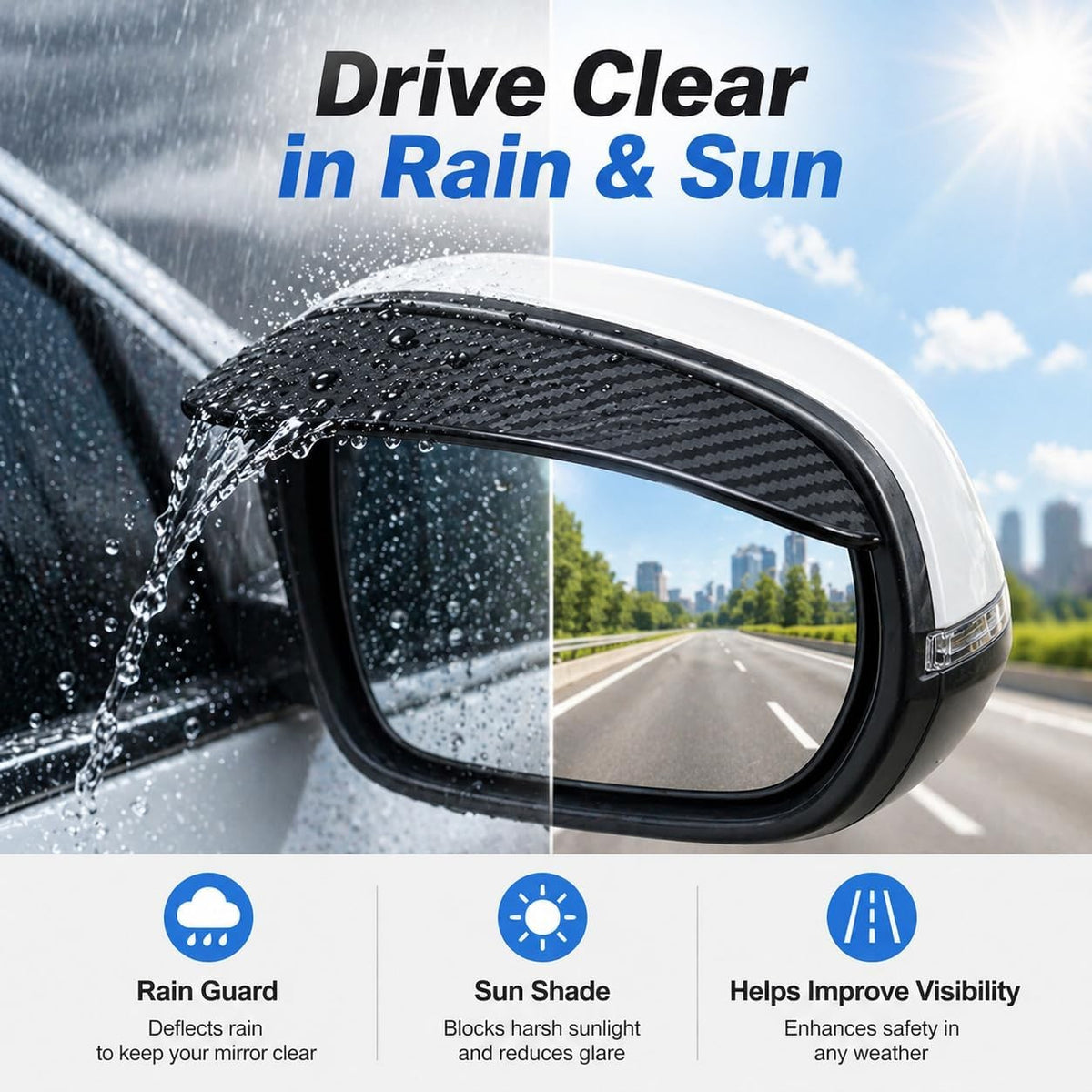 2PCS Car Side Mirror Rain Guards Silicone Rain Cover Universal Fit