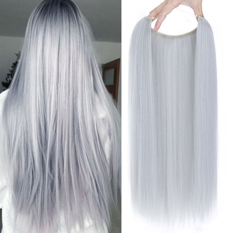 Invisible Wire Hair Extensions - Natural Synthetic Length & Body Wavy or Straight