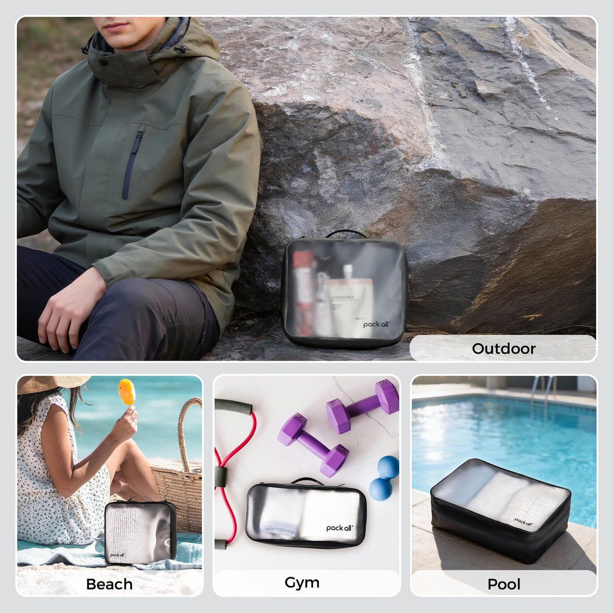 Travel Clear Organizer Pouch Waterproof TPU Zipper Bag for Toiletries & Gear