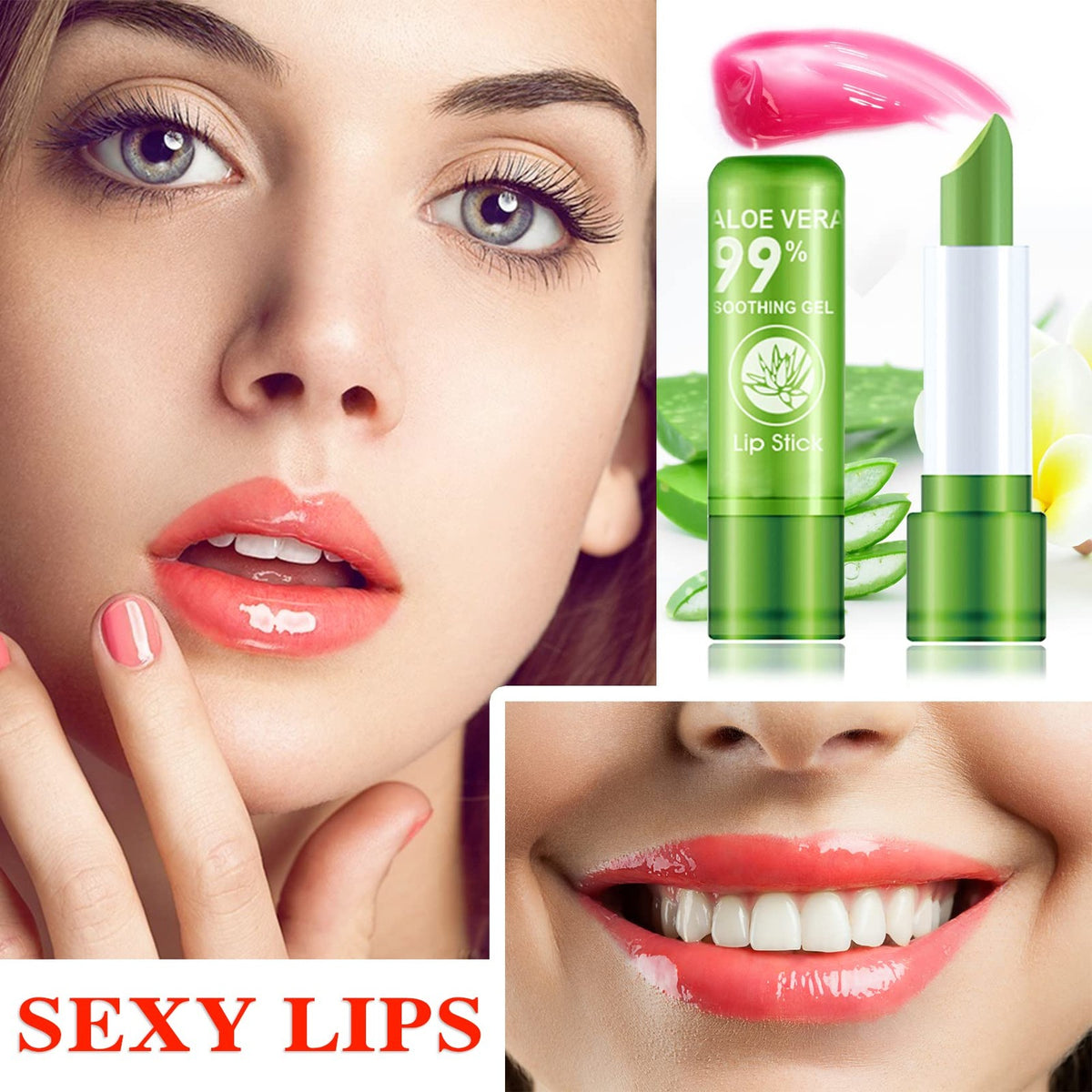 Color Changing Aloe Vera Lipstick Set - Moisturizing Lip Gloss & Lip Balm