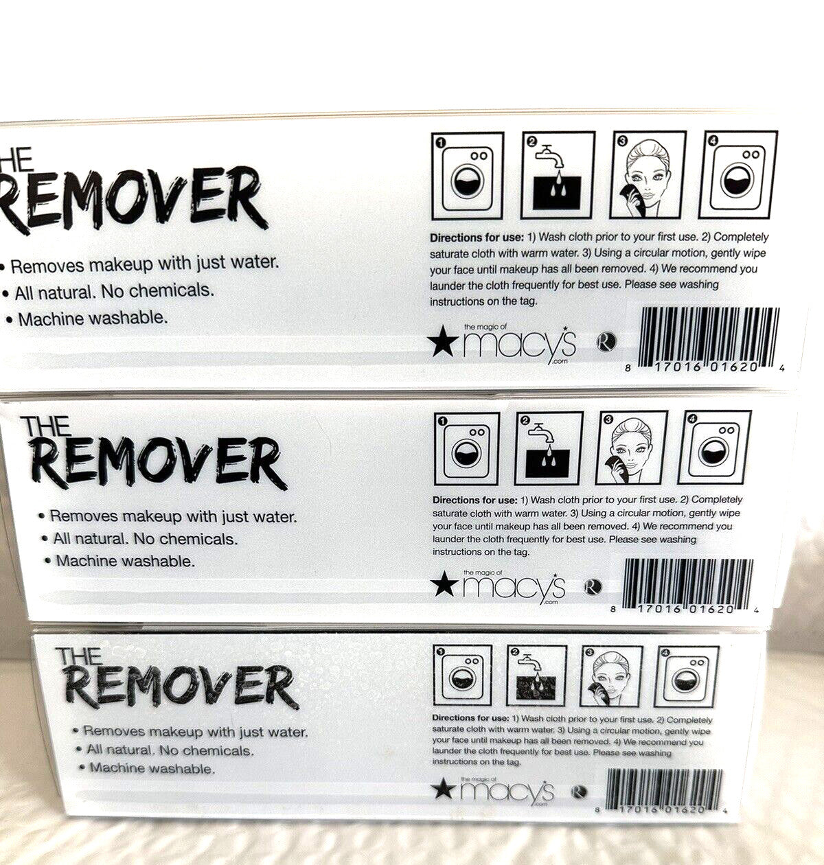 Reusable Makeup Remover Cloths - Black 3-Pack, Gentle & Chemical-Free