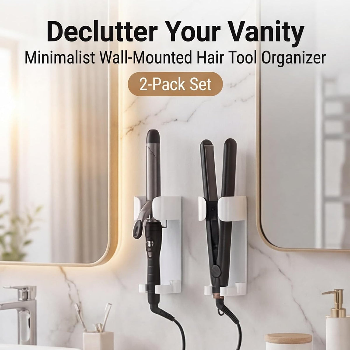 Wall Mount Curling Iron Holder - 2 Pack Hair Tool Organizer for Bathroom