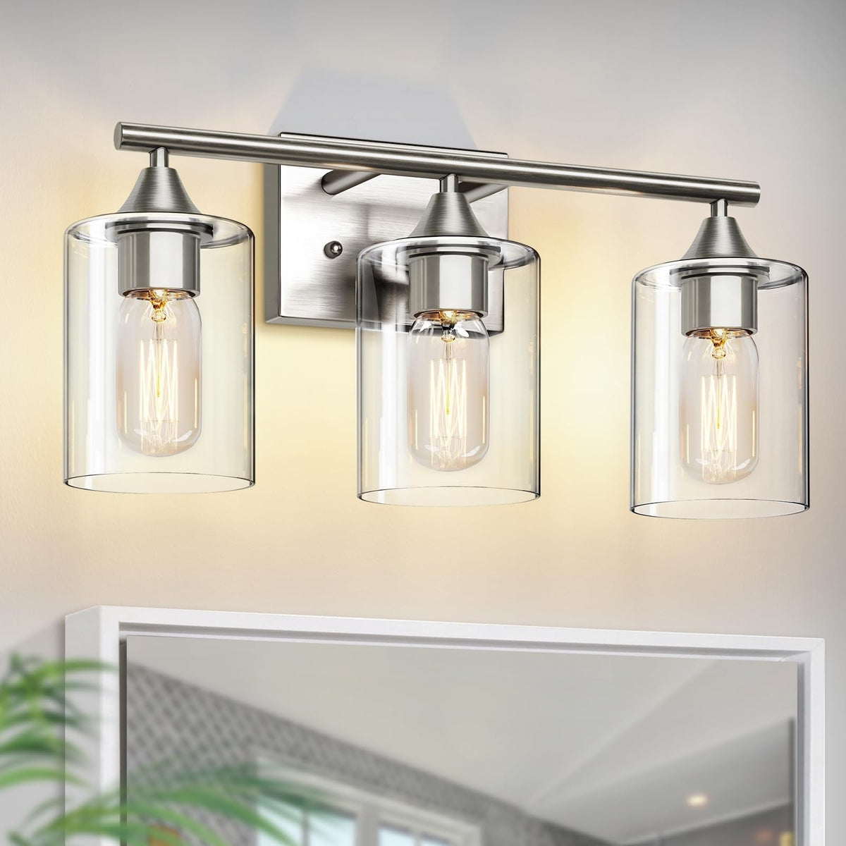 3-Light Brushed Nickel Bathroom Vanity Light Fixture Modern Wall Sconce