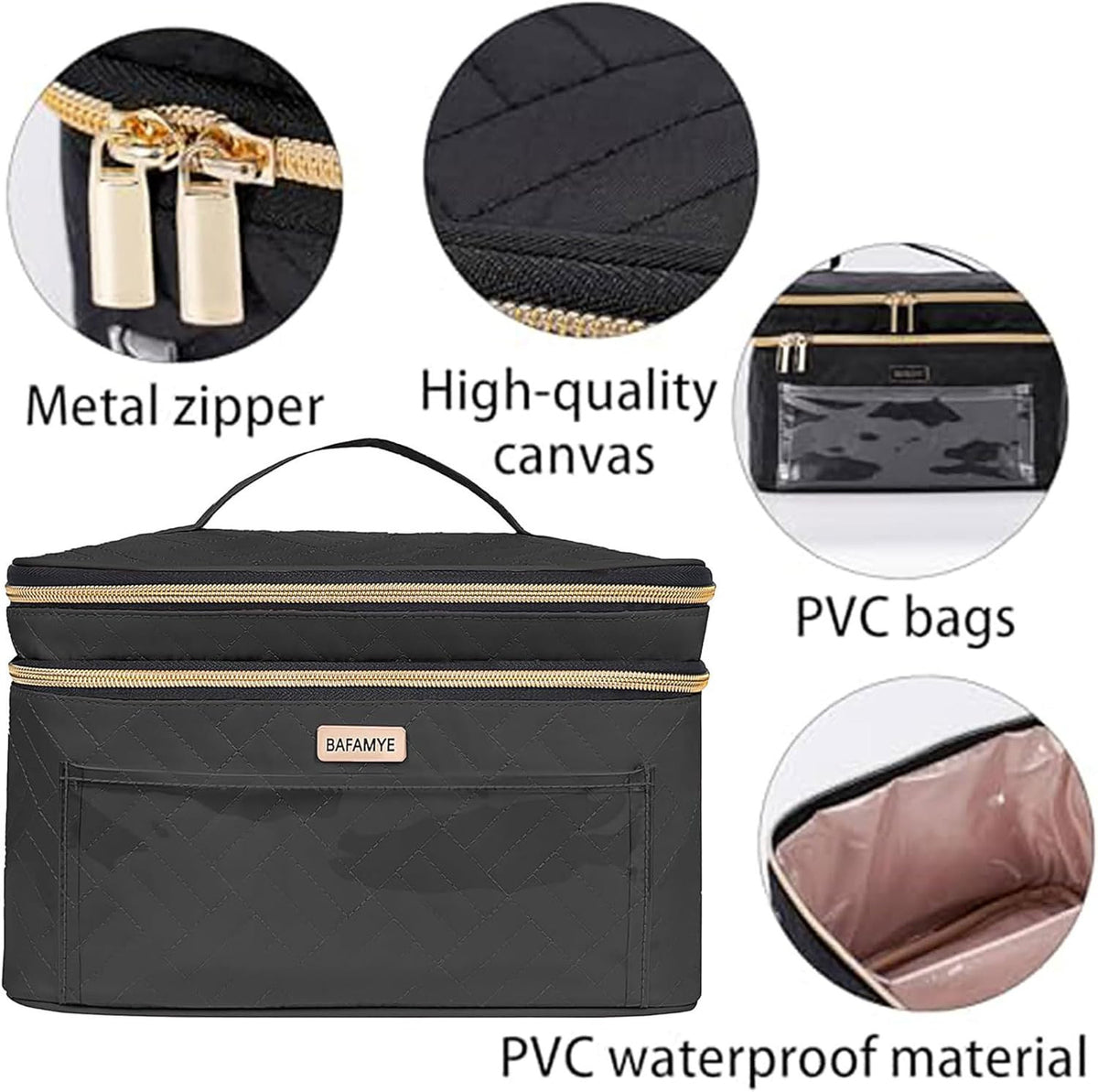 Large Travel Makeup Bag with Double Layer Design, 8.8L Capacity for Women