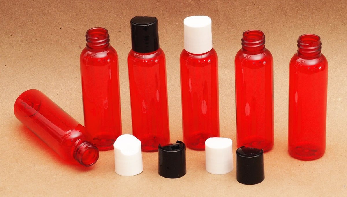 4 Oz Red Plastic PET Bottles with Dispensing White Caps - 12 Pack