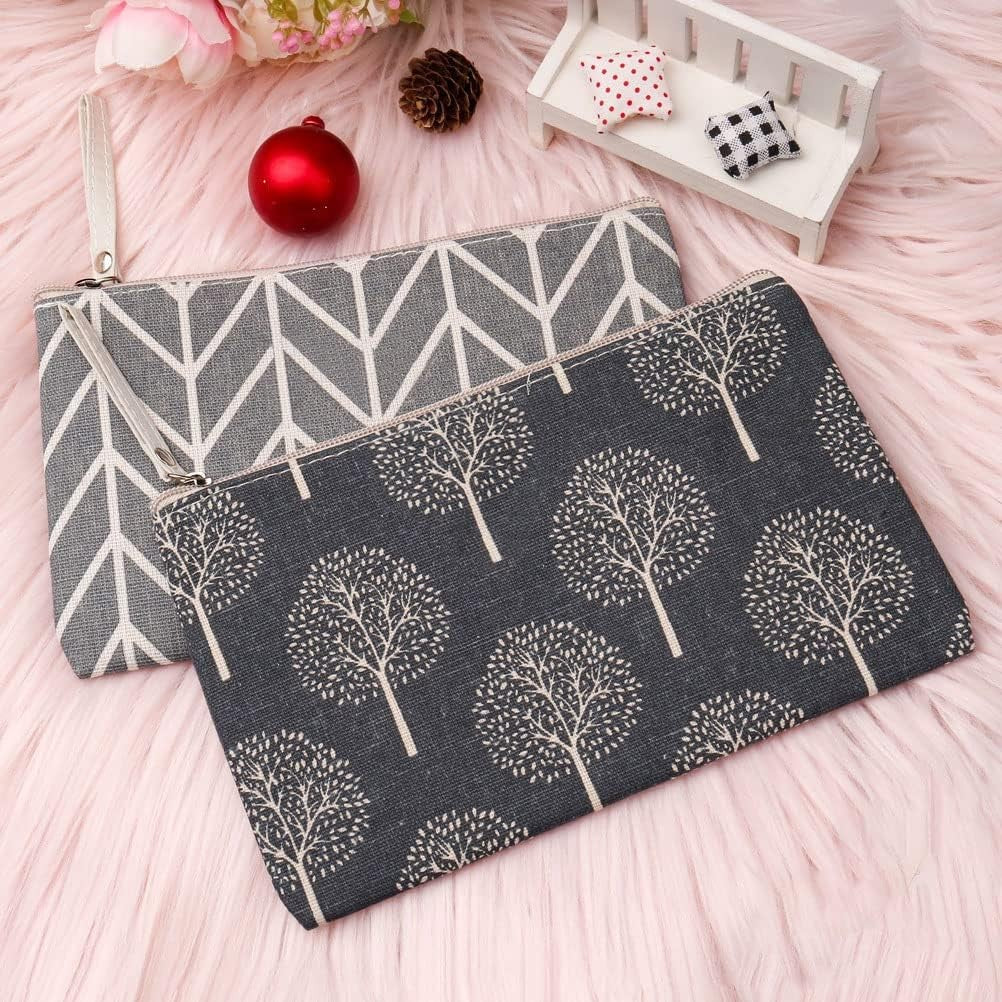 2 Pack Canvas Cosmetic Bags - Cute Multi-Function Travel Makeup Pouches
