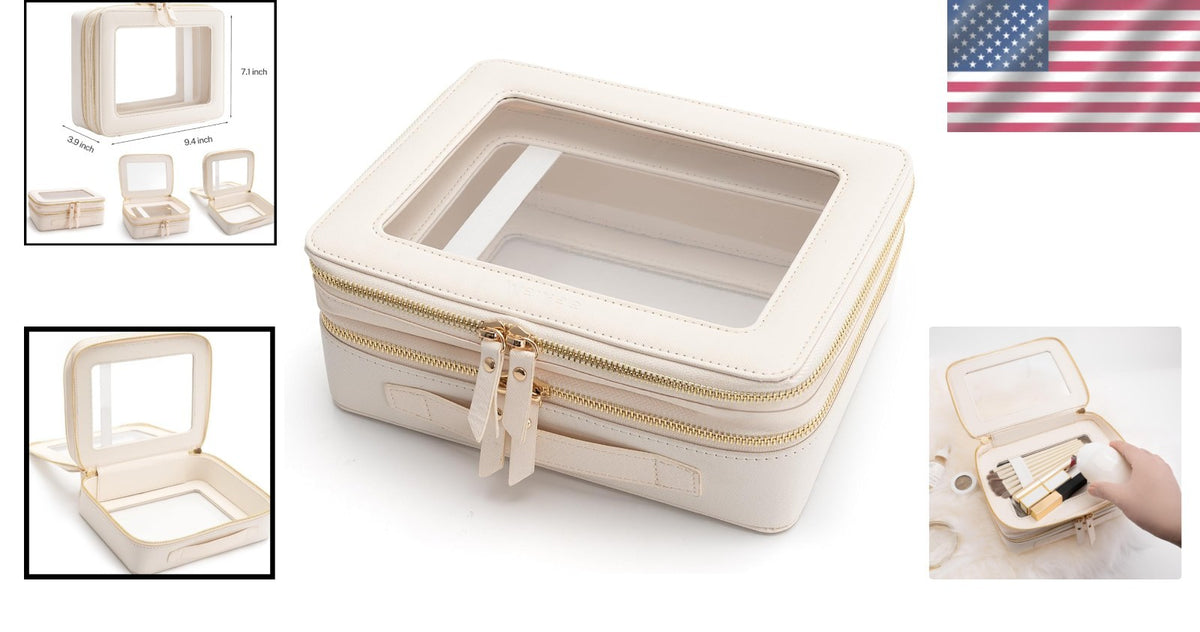Clear Double Layer Makeup Bag with Leather Travel Case