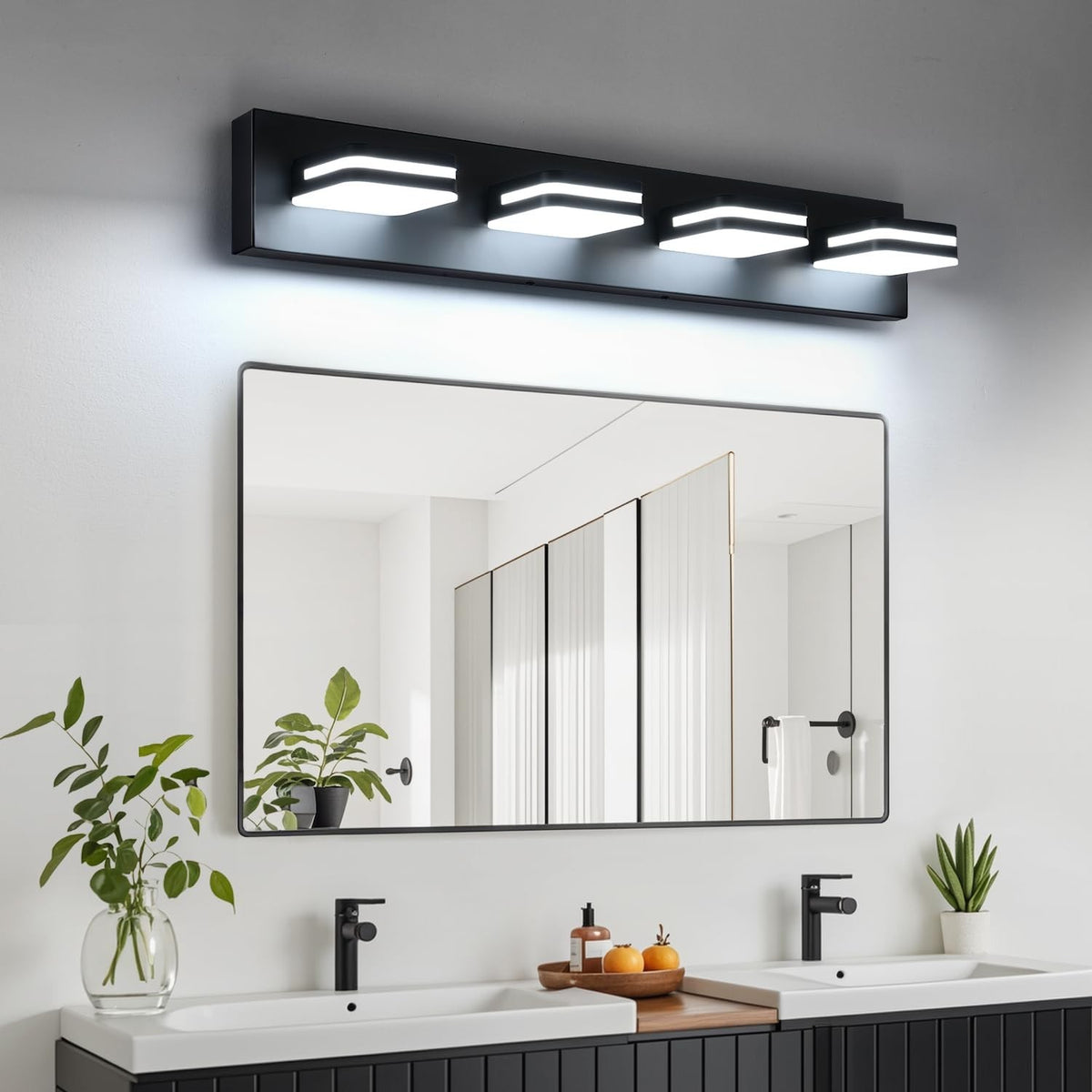 360° LED Bathroom Vanity Light Fixtures, Modern Acrylic Wall Mount 4-Light 27 Inch