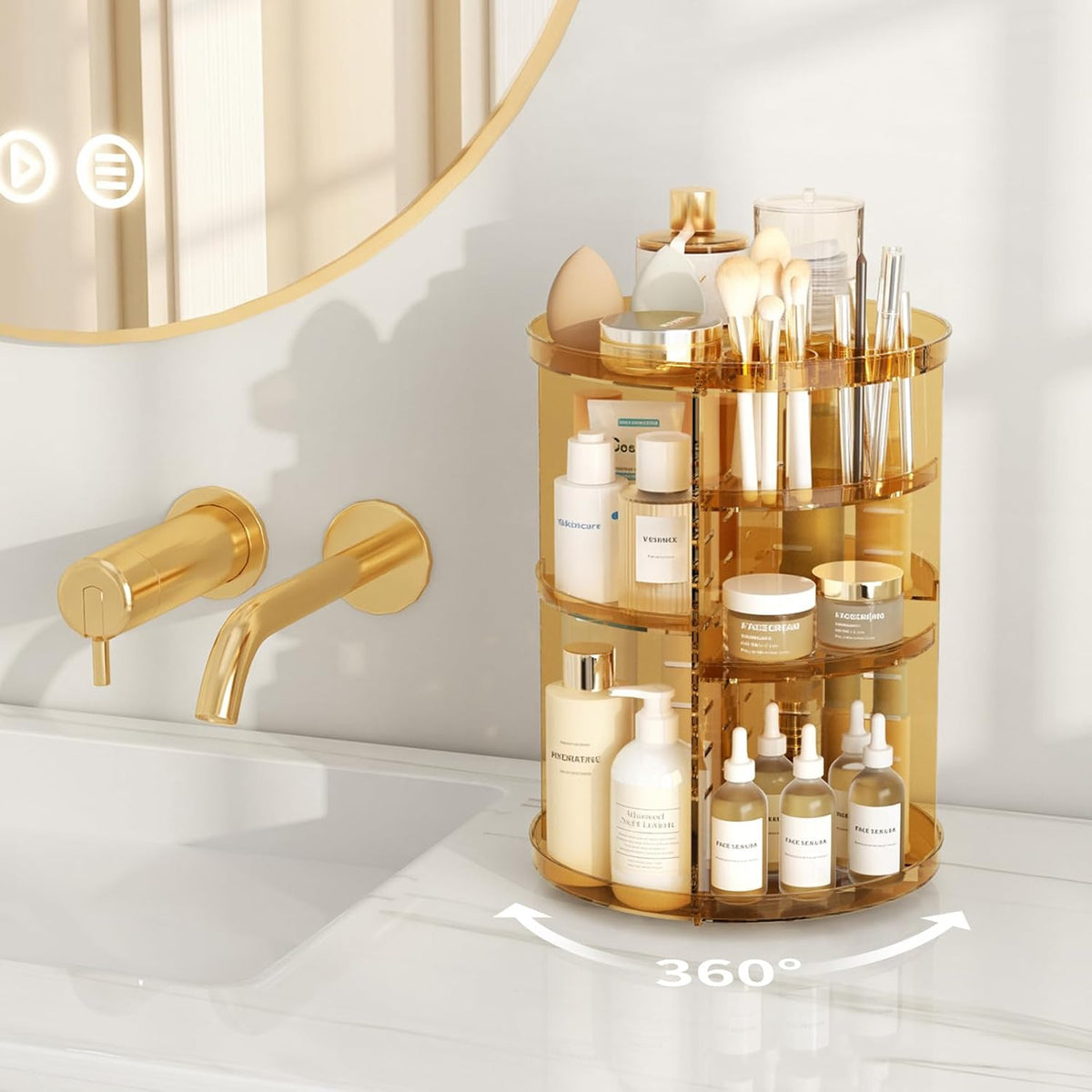 Rotating Makeup Organizer with Adjustable Layers and Storage