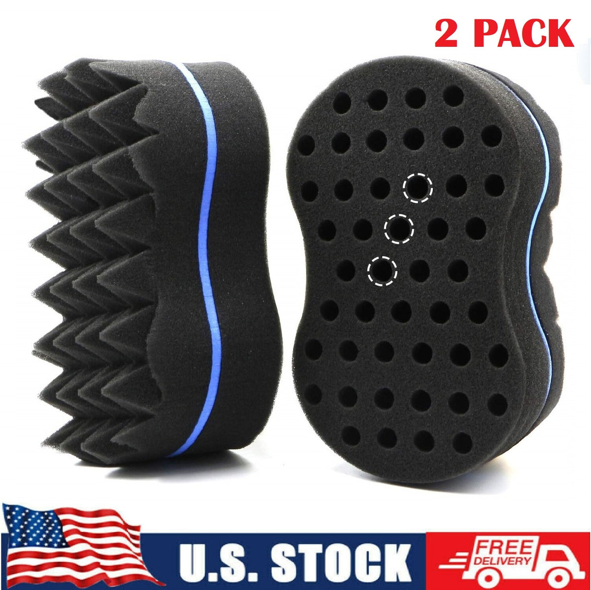 2PCS Wave Barber Hair Brush Sponge Double-Side Twist Curls Coil