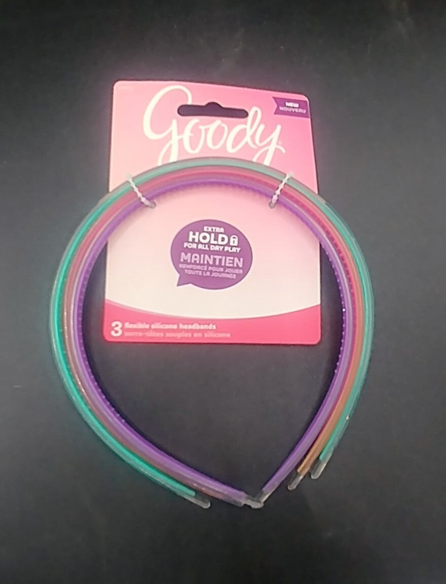 GOODY Brand GIRLS 3-Piece Silicone Headbands Secure All Day hold